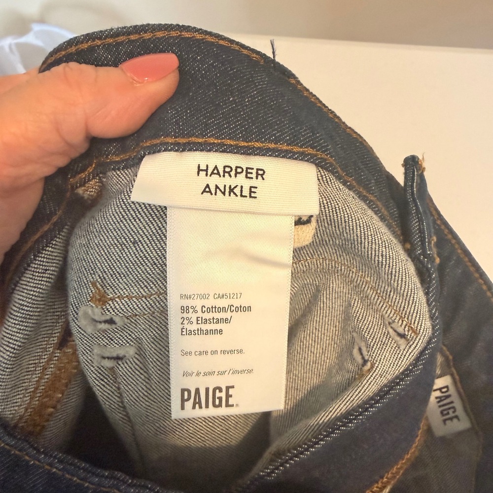 Paige Harper Ankle Wide Leg Jeans Dark Indigo Front Patch Pocket Womens Size 26 - Picture 6 of 10